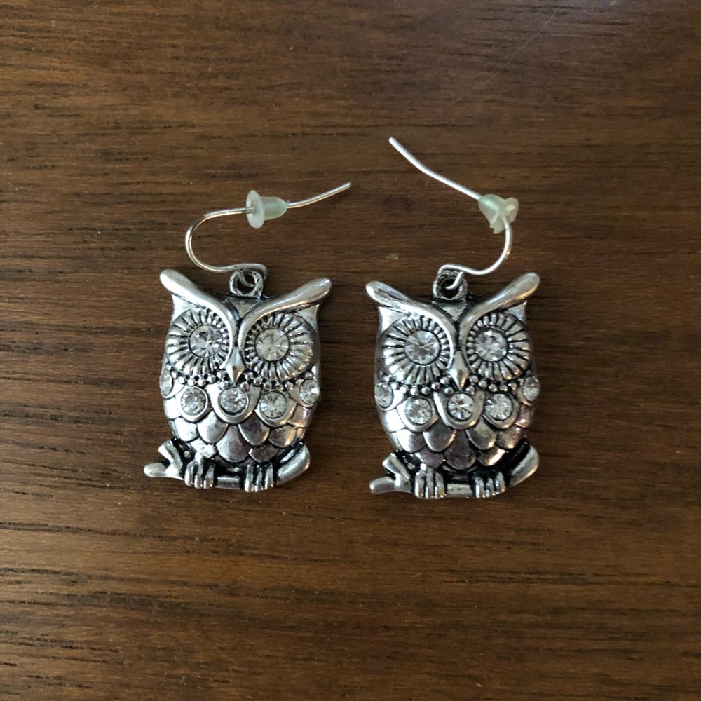Silver owl earrings
